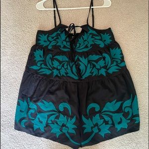 Free People Embroidered Green and Black Romper- S